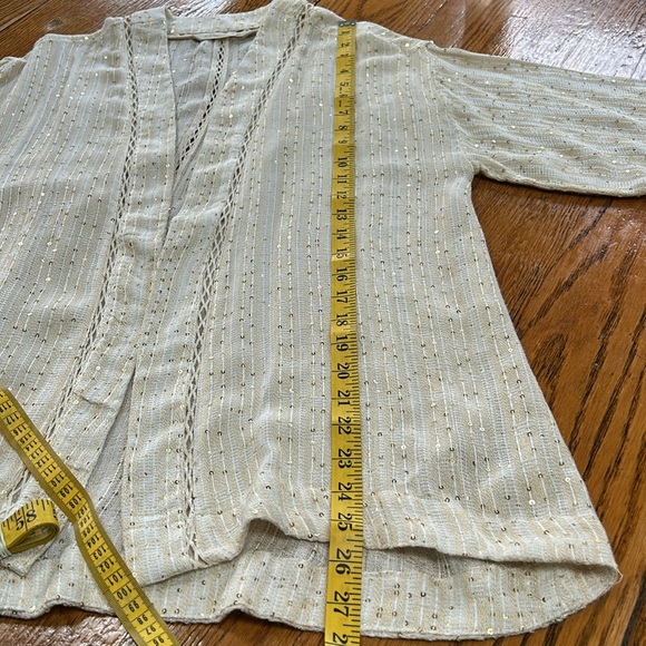 Soft Surrounding Glamour Topper gold sequin open front cardigan. Petite Small. - Picture 9 of 11